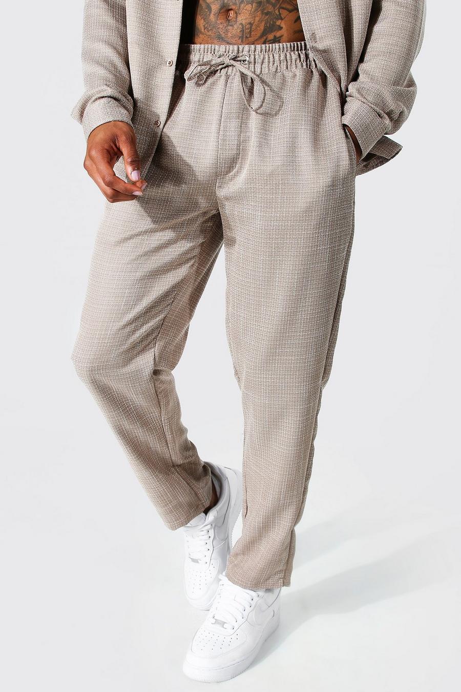 Brown Linen Slim Crop Elasticated Trousers image number 1