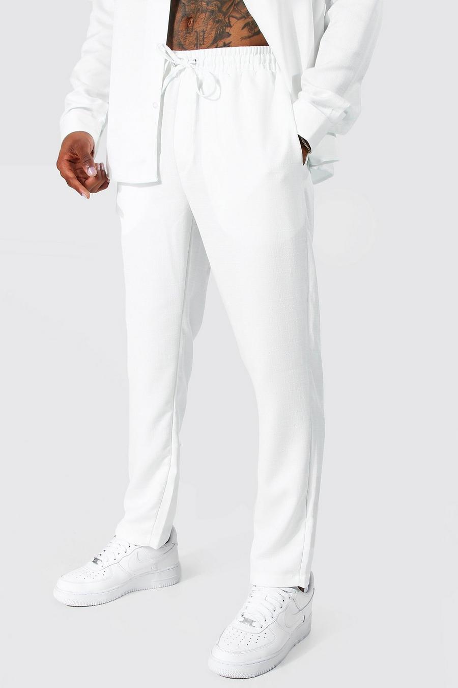 לבן מכנסי קרופ אלסטיים מפשתן בגזרה צרה image number 1