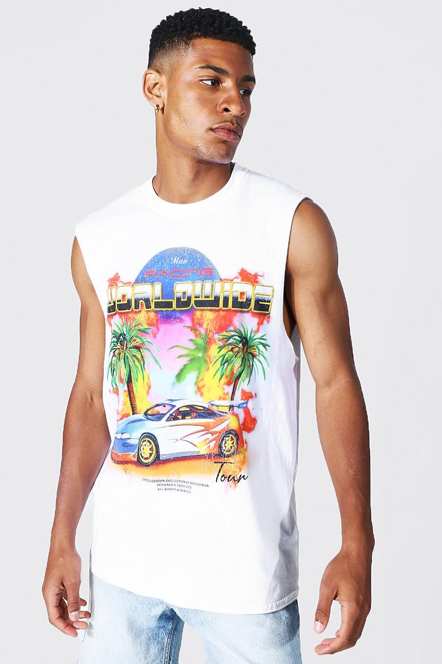 White Oversized Auto Tank Top Met Grote Armgaten image number 1