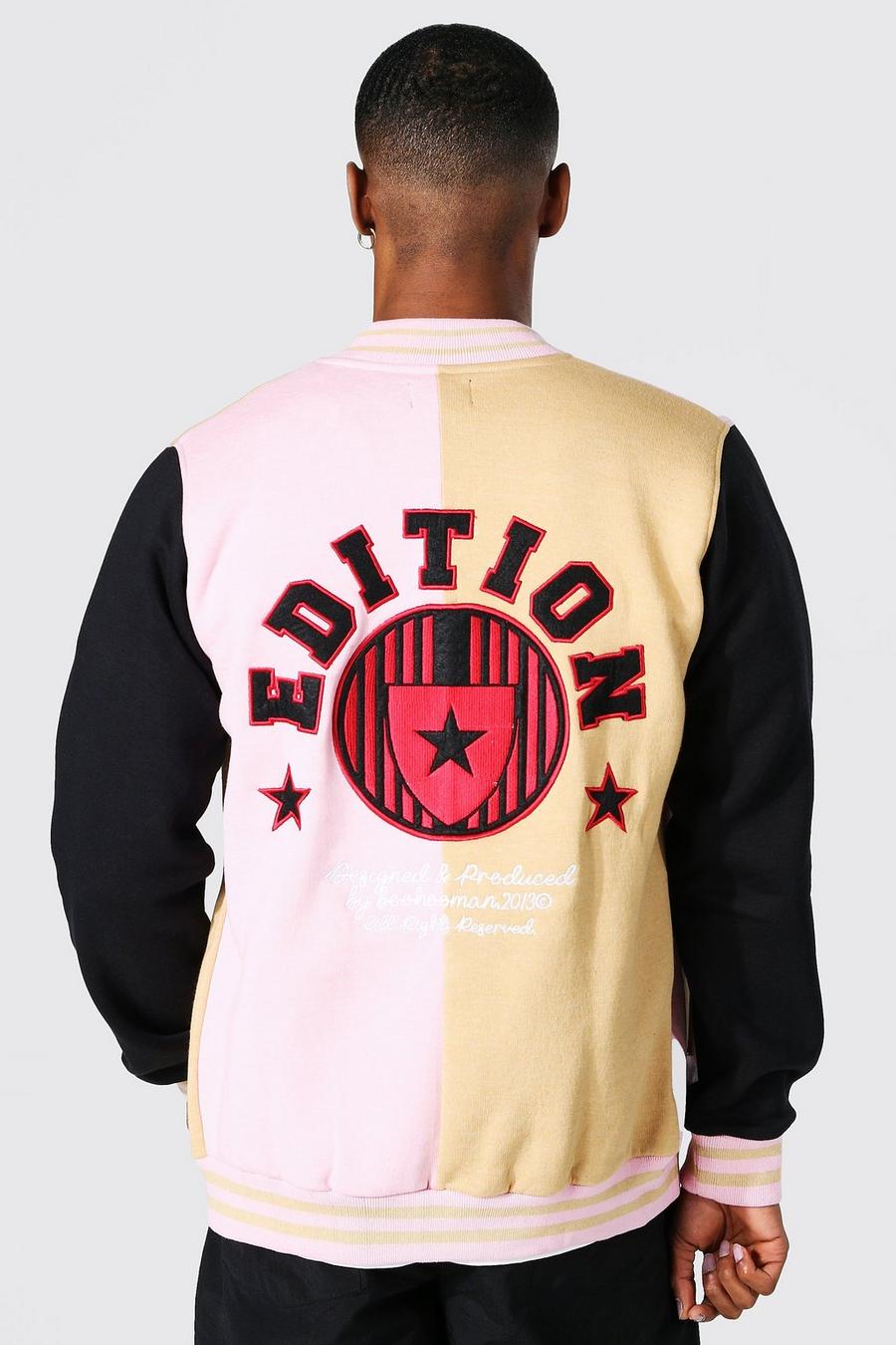 Giacca Bomber Varsity in jersey con stemmi Edition, Light pink image number 1