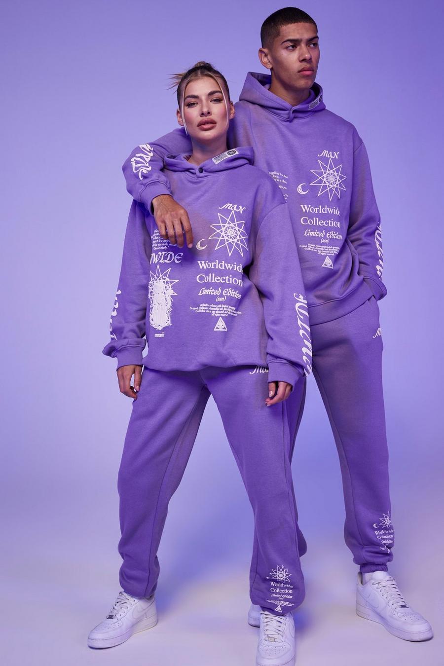 Purple Oversized Tarot Graphic Hooded Tracksuit image number 1