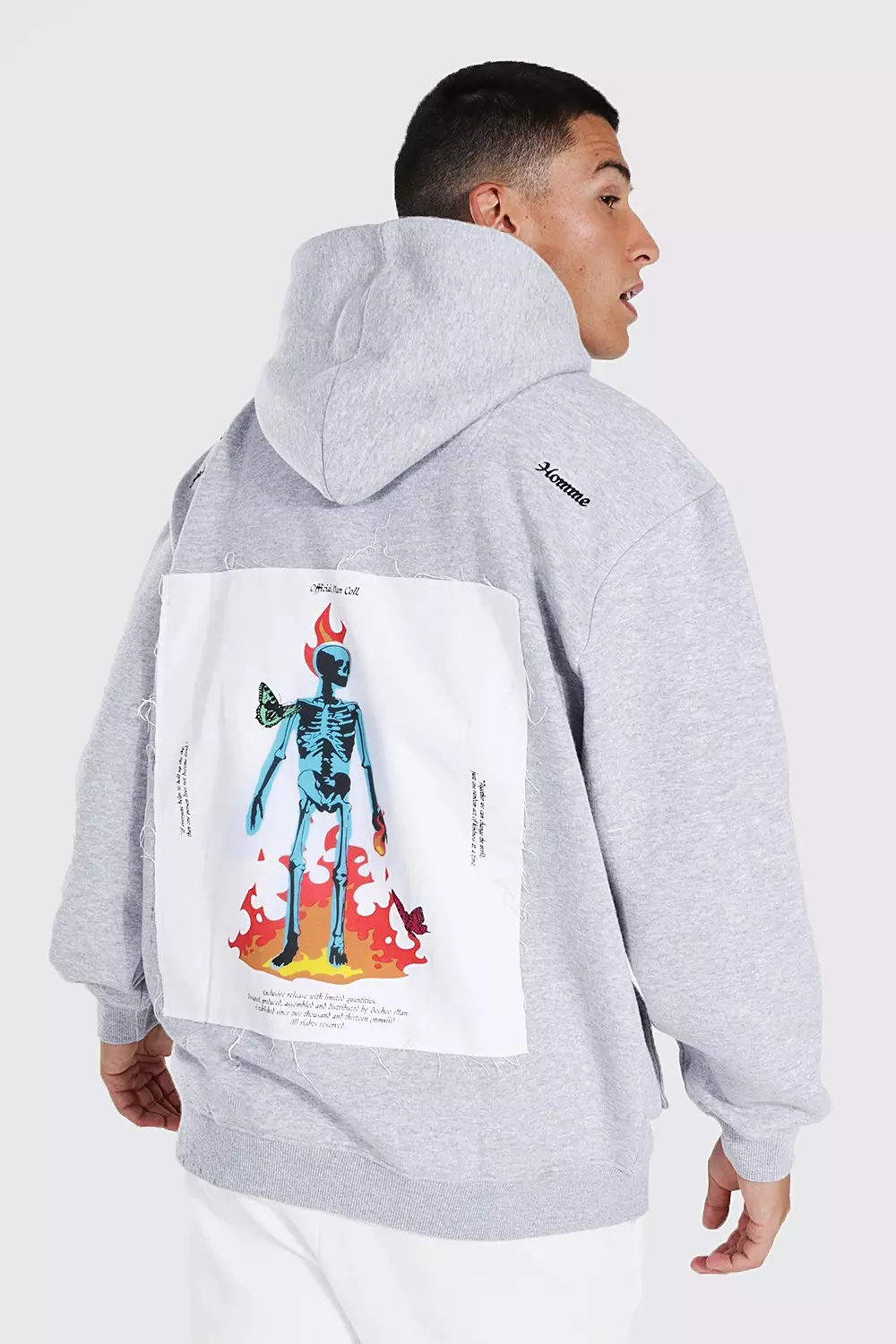 Grey Oversized Skeleton Back Patch Hoodie alternative image