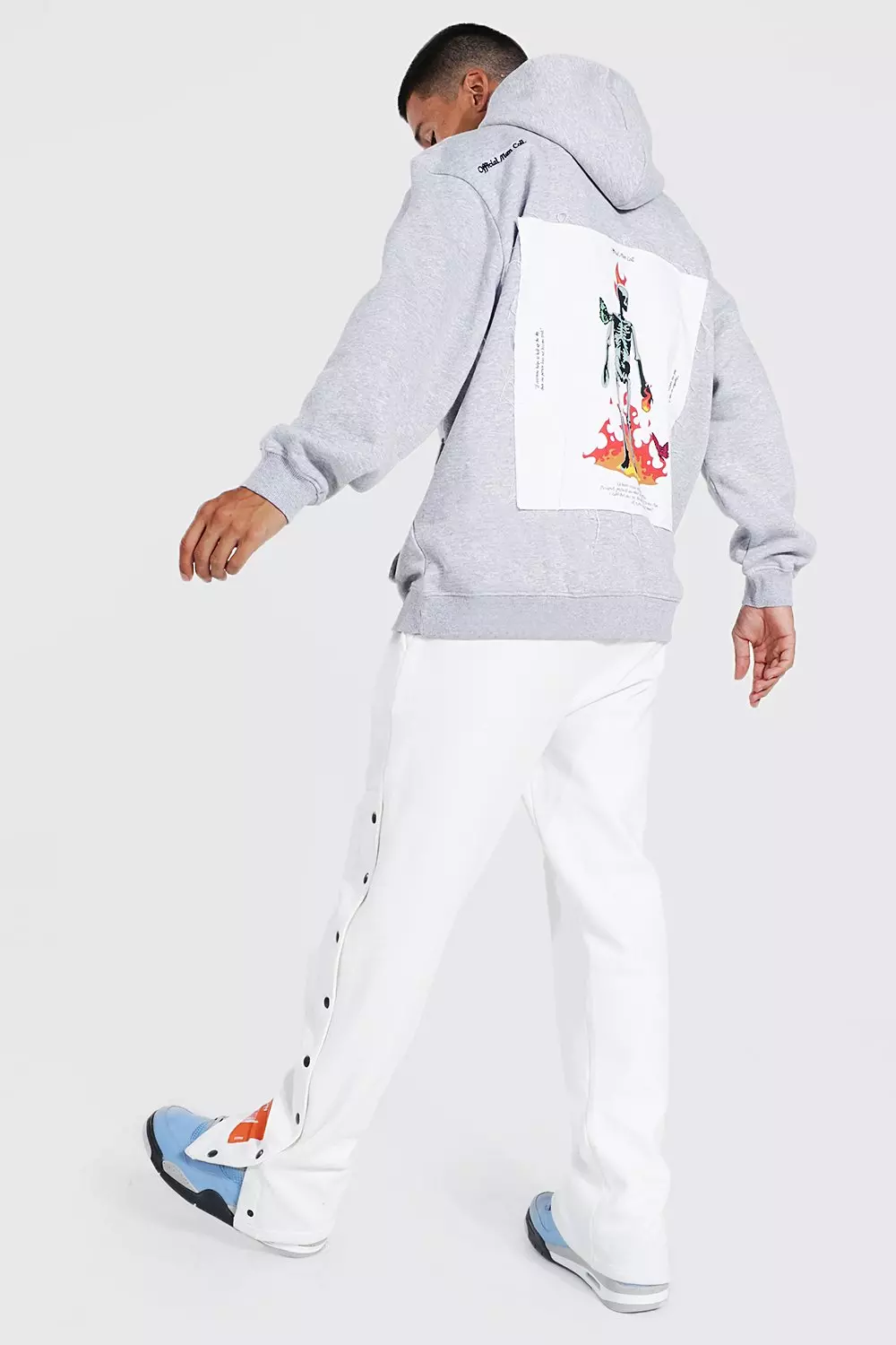 Grey Oversized Skeleton Back Patch Hoodie alternative image