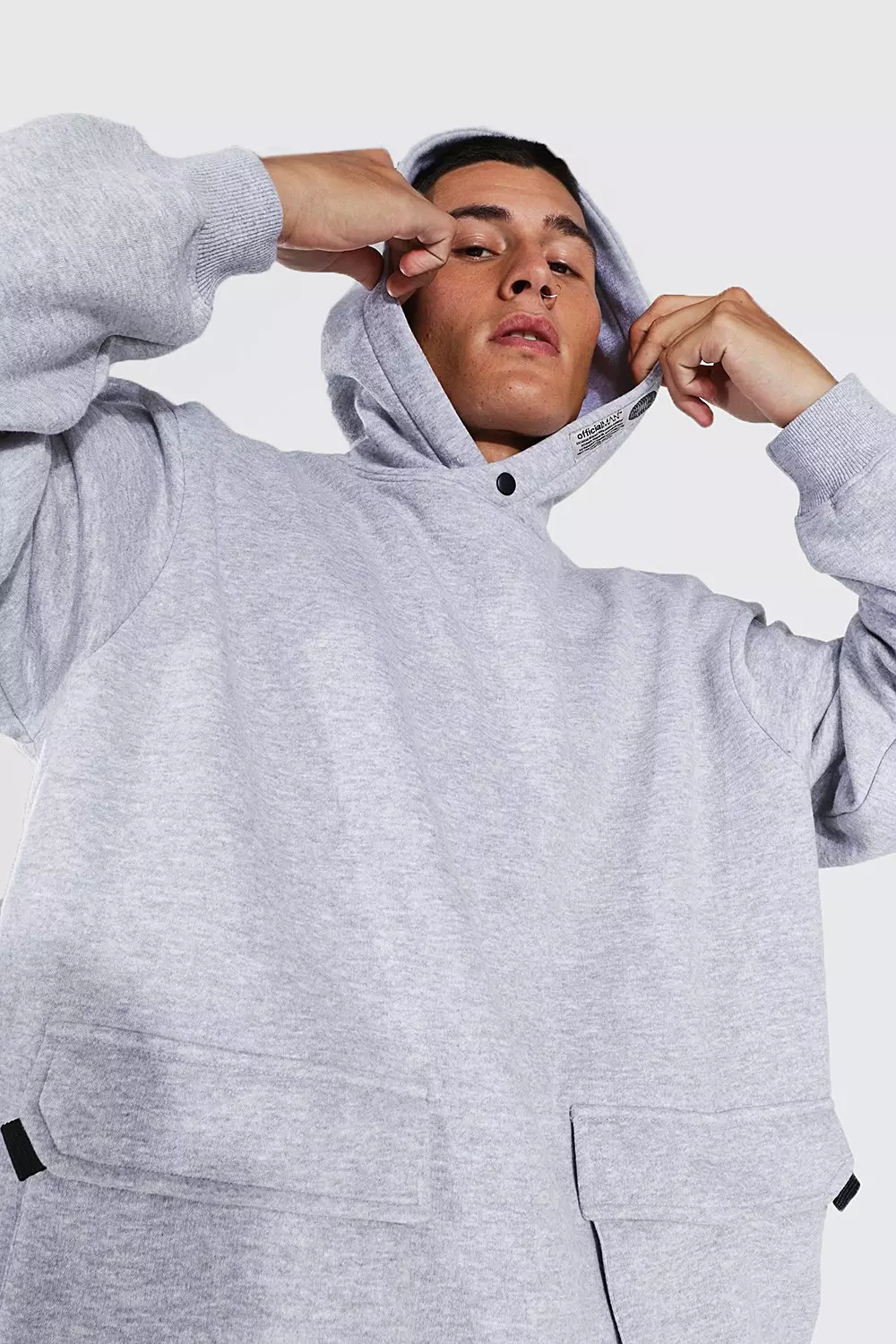 Grey Oversized Skeleton Back Patch Hoodie alternative image