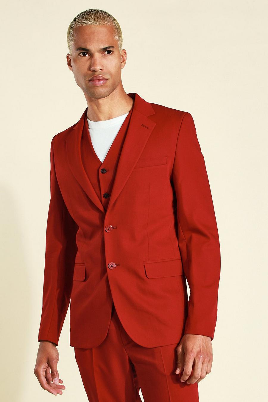 Einreihige Skinny-Anzugjacke, Dark red rot image number 1