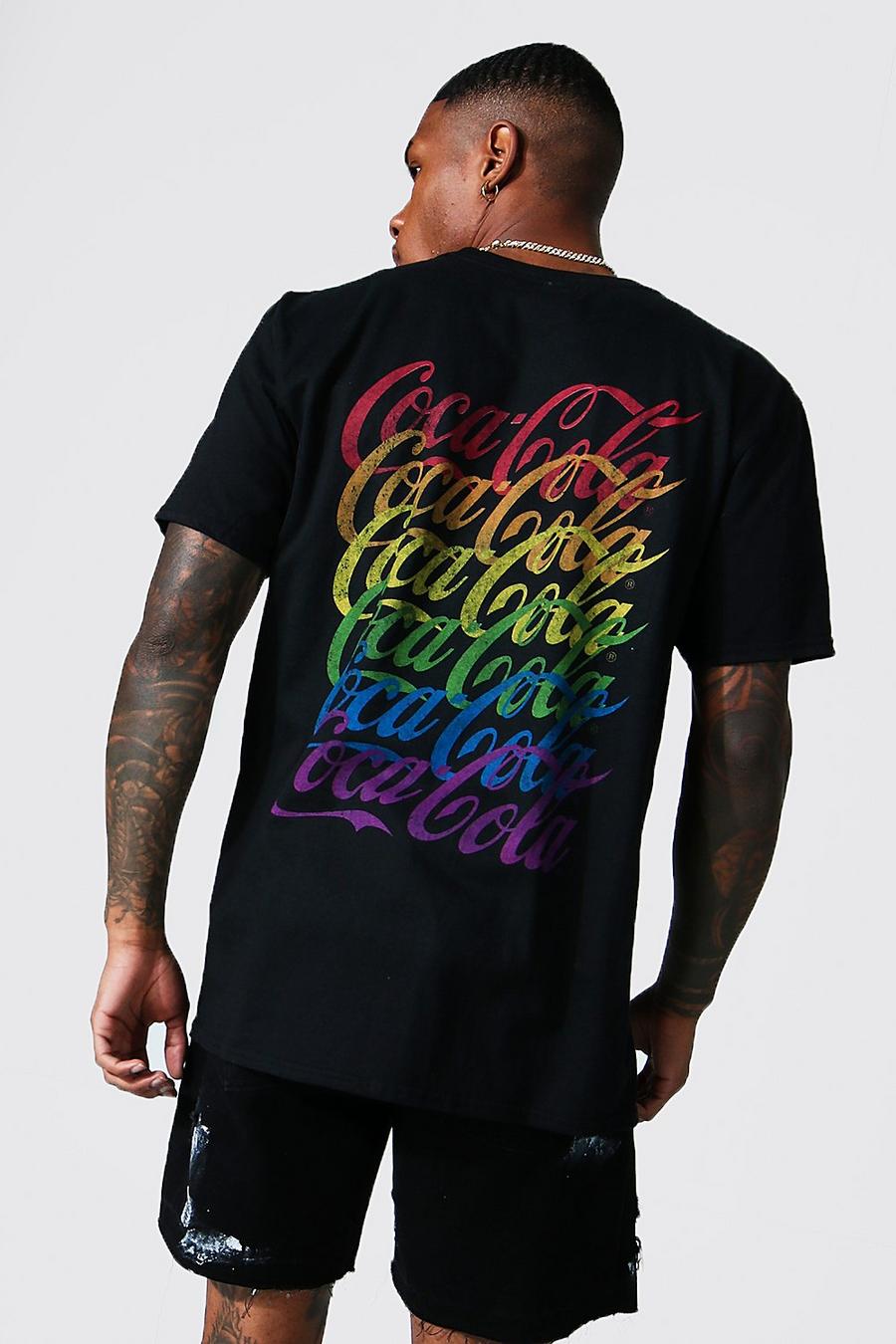 Black Coca Cola Rainbow Print Licensed T-shirt image number 1