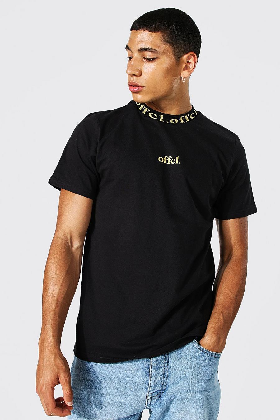 Black schwarz Offcl Man Jacquard Neck T-shirt image number 1