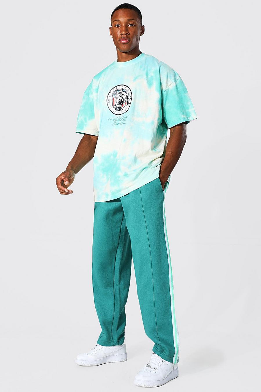 ירוק מכנסי ריצה וטישרט טאי-דאי אוברסייז בסגנון נבחרת ספורט image number 1