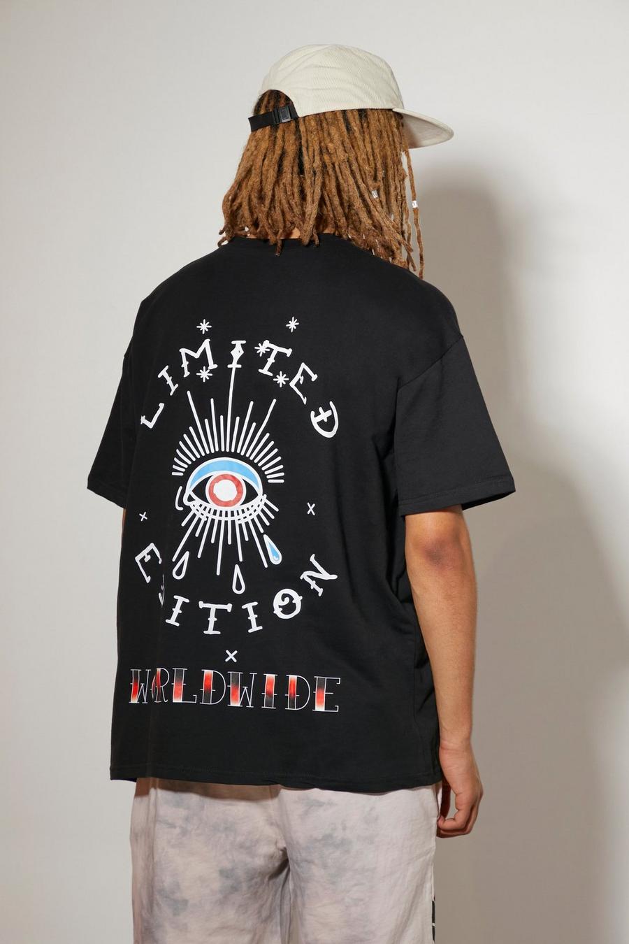 Black Oversized Rhinestone Oog T-Shirt image number 1