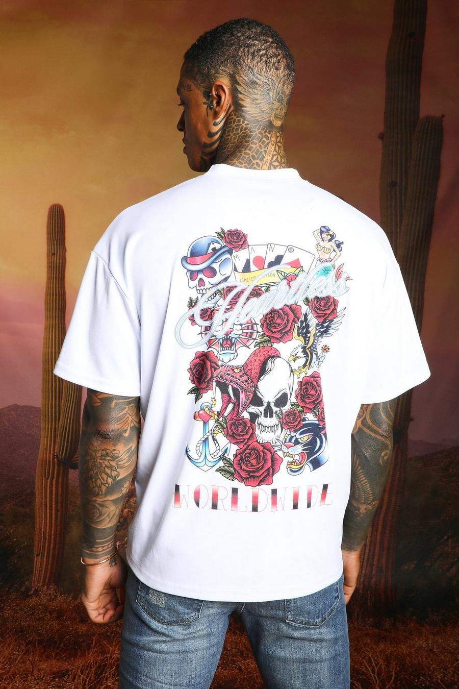 Camiseta oversize con incrustaciones y estampado gráfico Heartless, White blanco image number 1