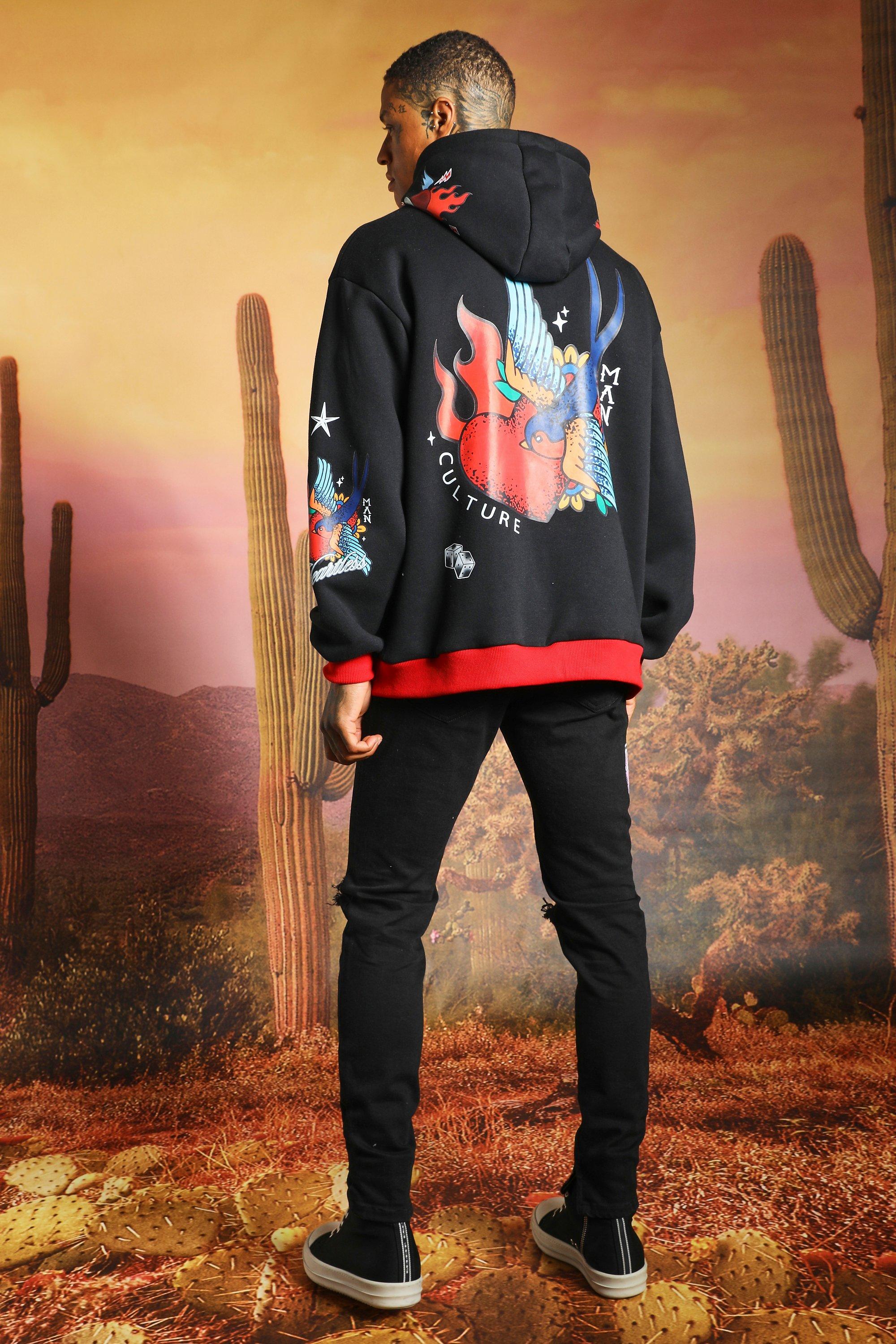 Oversized Graphic Zip Through Hoodie