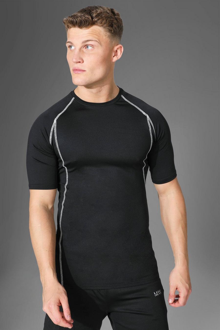 Black svart Man Active Gym Contrast Compression T Shirt image number 1
