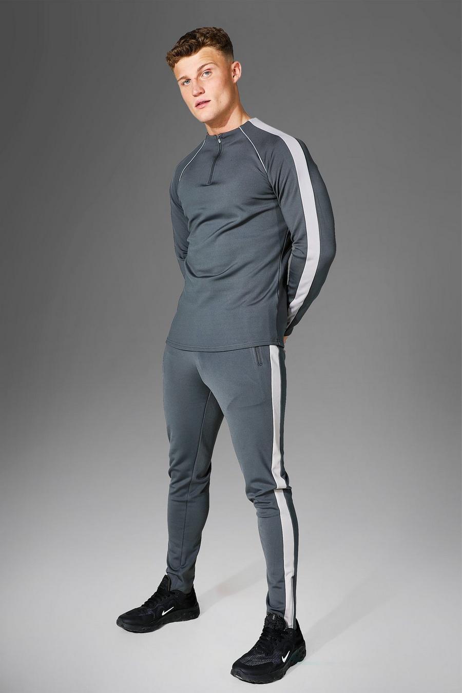 Charcoal Active Gym Performance  Zip Neck Tracksuit image number 1