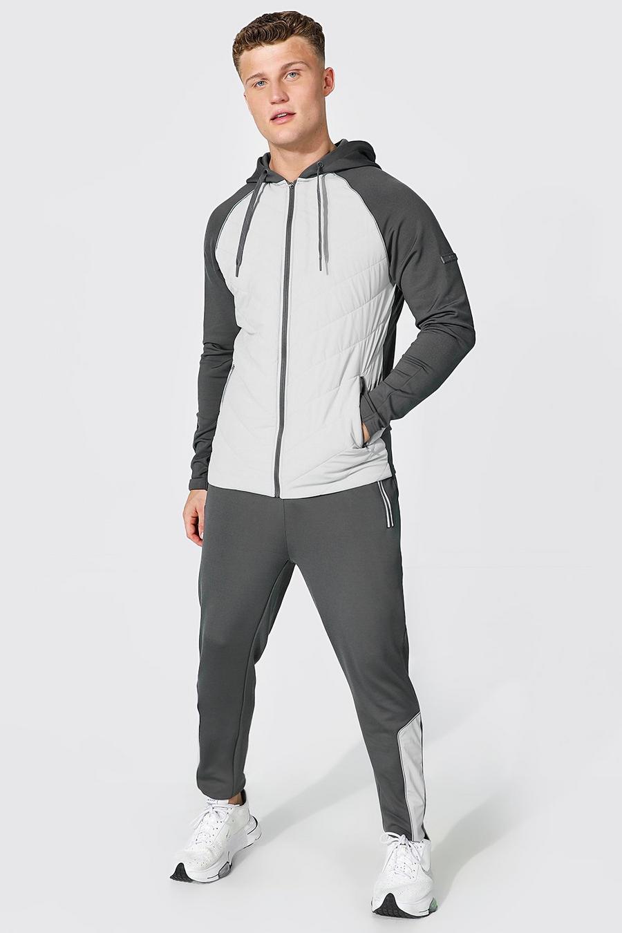 gym and workout clothes Grey for Men Boohoo Zip Hooded Tracksuit With Man Tape in Charcoal gym and workout clothes Boohoo Activewear Mens Activewear 