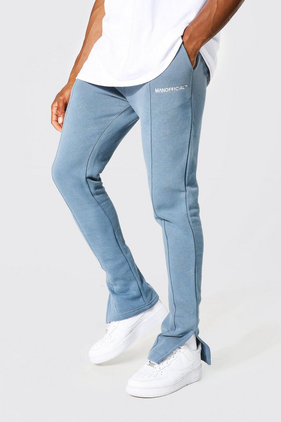 Pantaloni tuta Man Official Slim Fit con spacco sul fondo, Dusty blue azzurro image number 1