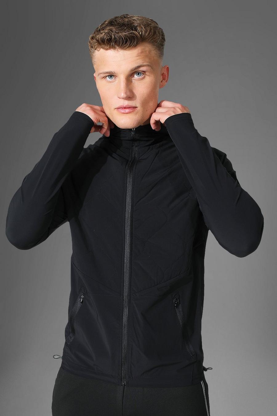 Black Man Active Gym Padded Quilted Windbreaker image number 1