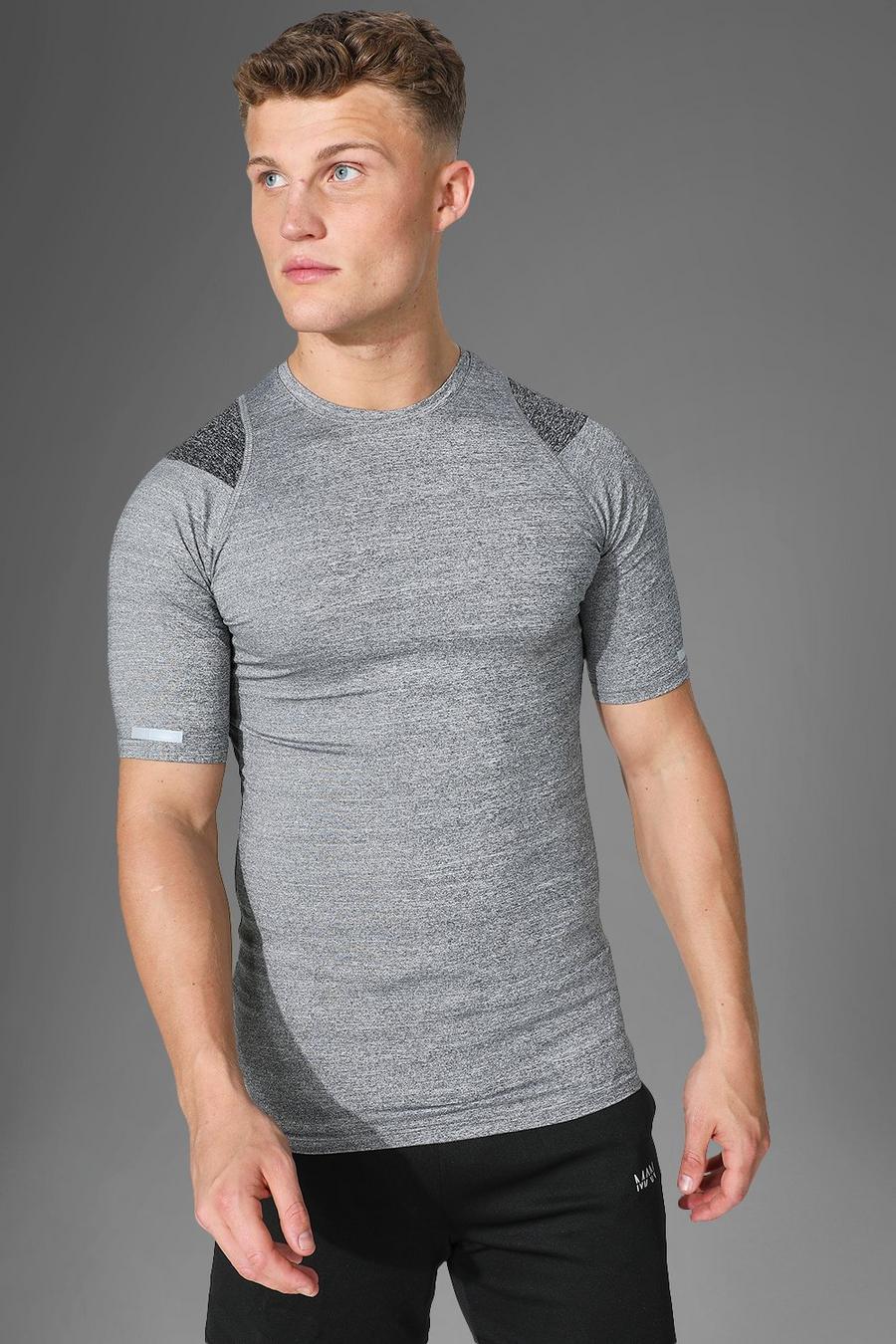 T-shirt Man Active Gym a compressione a contrasto, Charcoal image number 1