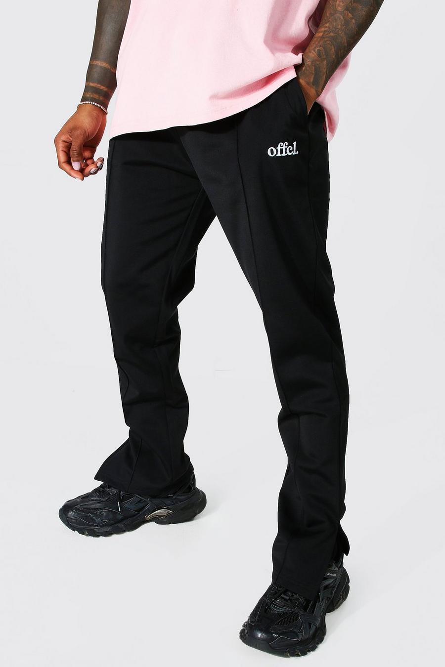 Pantaloni tuta Offcl in tricot Slim Fit con spacco sul fondo, Black nero image number 1