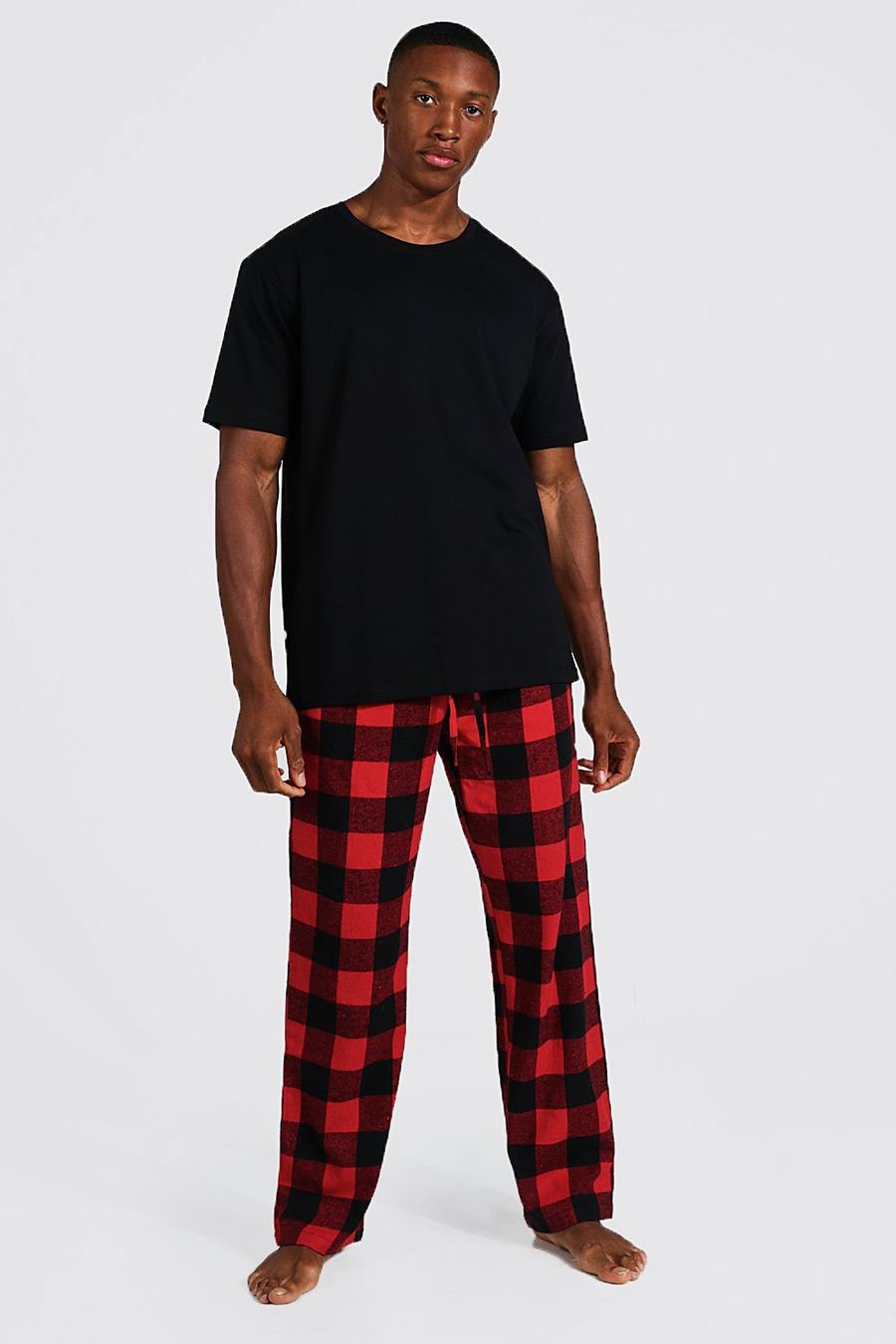 Red Woven Check Pyjama Bottoms And T-shirt Set image number 1