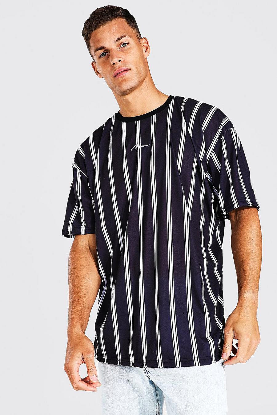 Black noir Tall Oversized Stripe Man Signature T-shirt image number 1