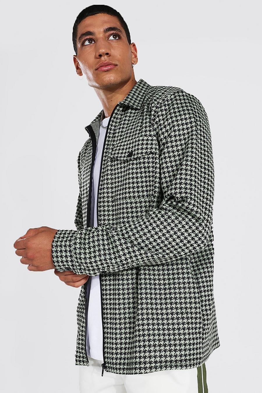 Sage Dogtooth Jacquard Zip Through Overshirt image number 1