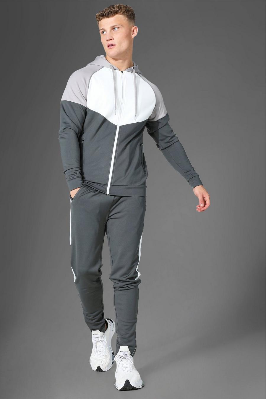 Man Active Colorblock Trainingsanzug mit Reißverschluss, Charcoal grey image number 1