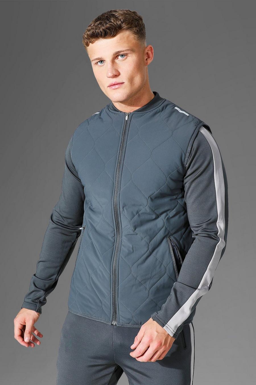 Charcoal grey Man Active Gym Padded Quilted Body Warmer