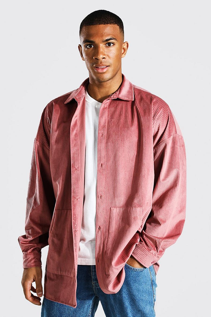 Pink Oversized Velvet Cord Overshirt image number 1