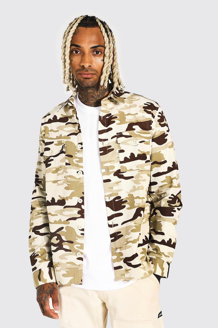 Ecru white Abstract Camo Twill Overshirt image number 1