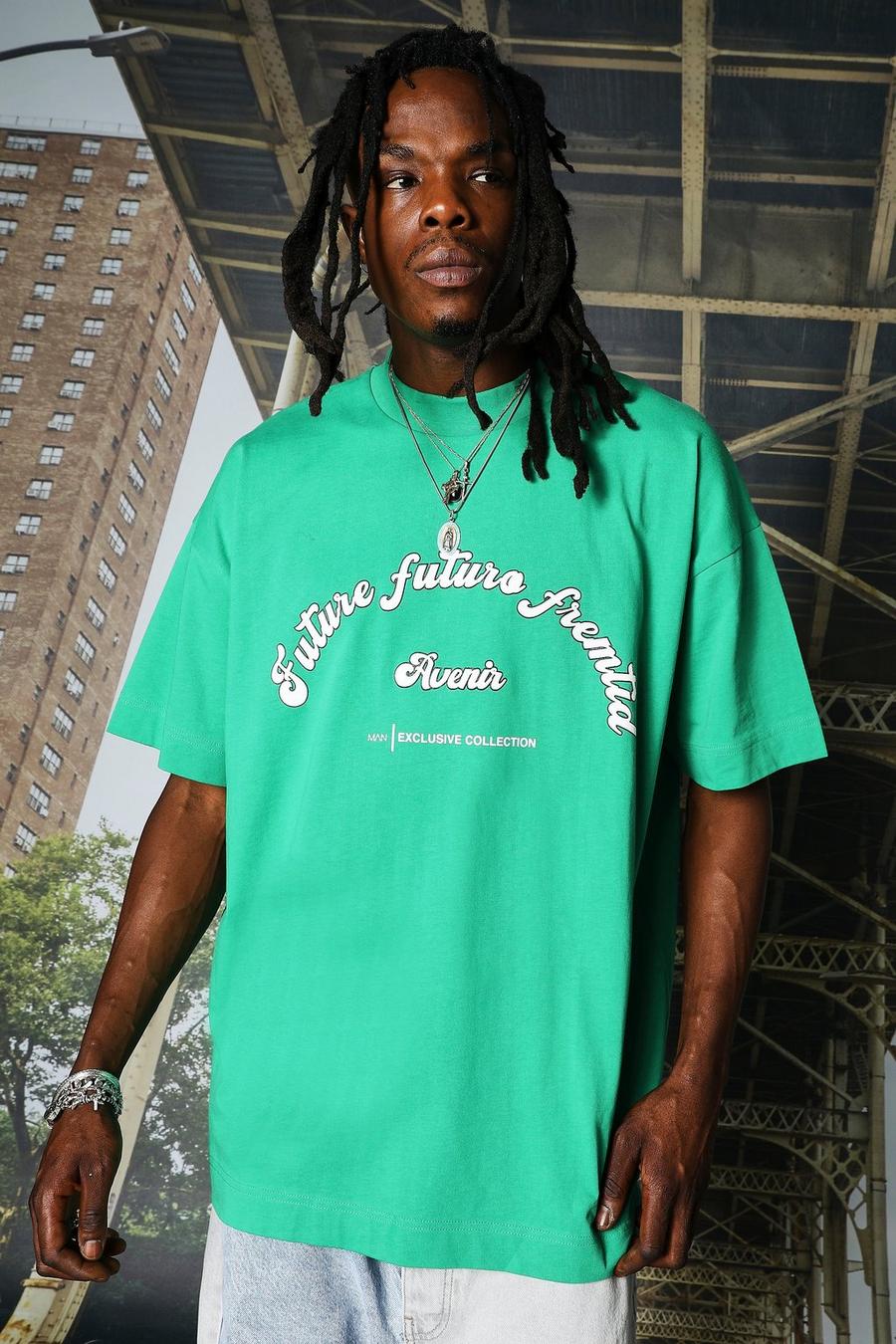 Green grön Oversized Graphic Extended Neck T-shirt image number 1