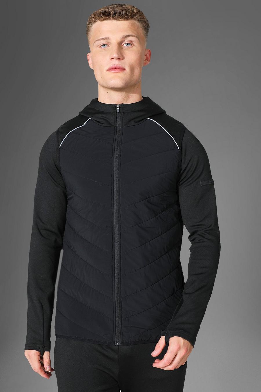 Black Man Active Gym Quilted Hooded Body Warmer image number 1