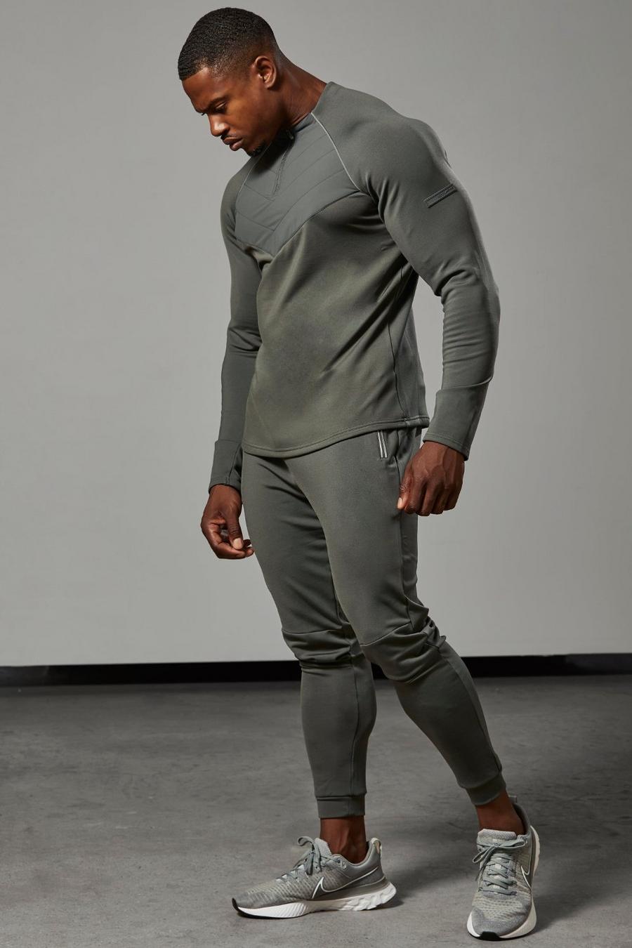 Charcoal grey Man Active Gym Performance ¼ Zip Tracksuit image number 1