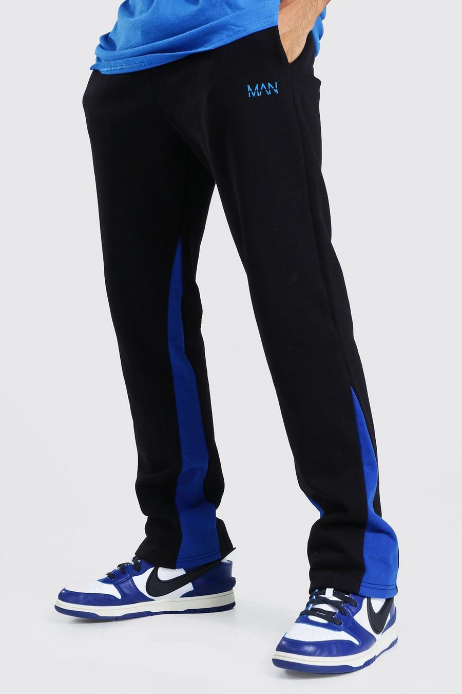 שחור מכנסי ריצה עם פאנל טריז בצבע מנוגד וכיתוב Original Man image number 1