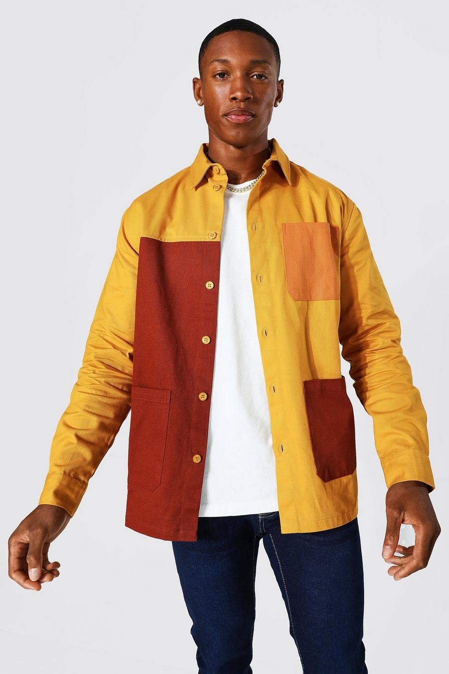 Mustard yellow Patchwork Twill Overshirt image number 1