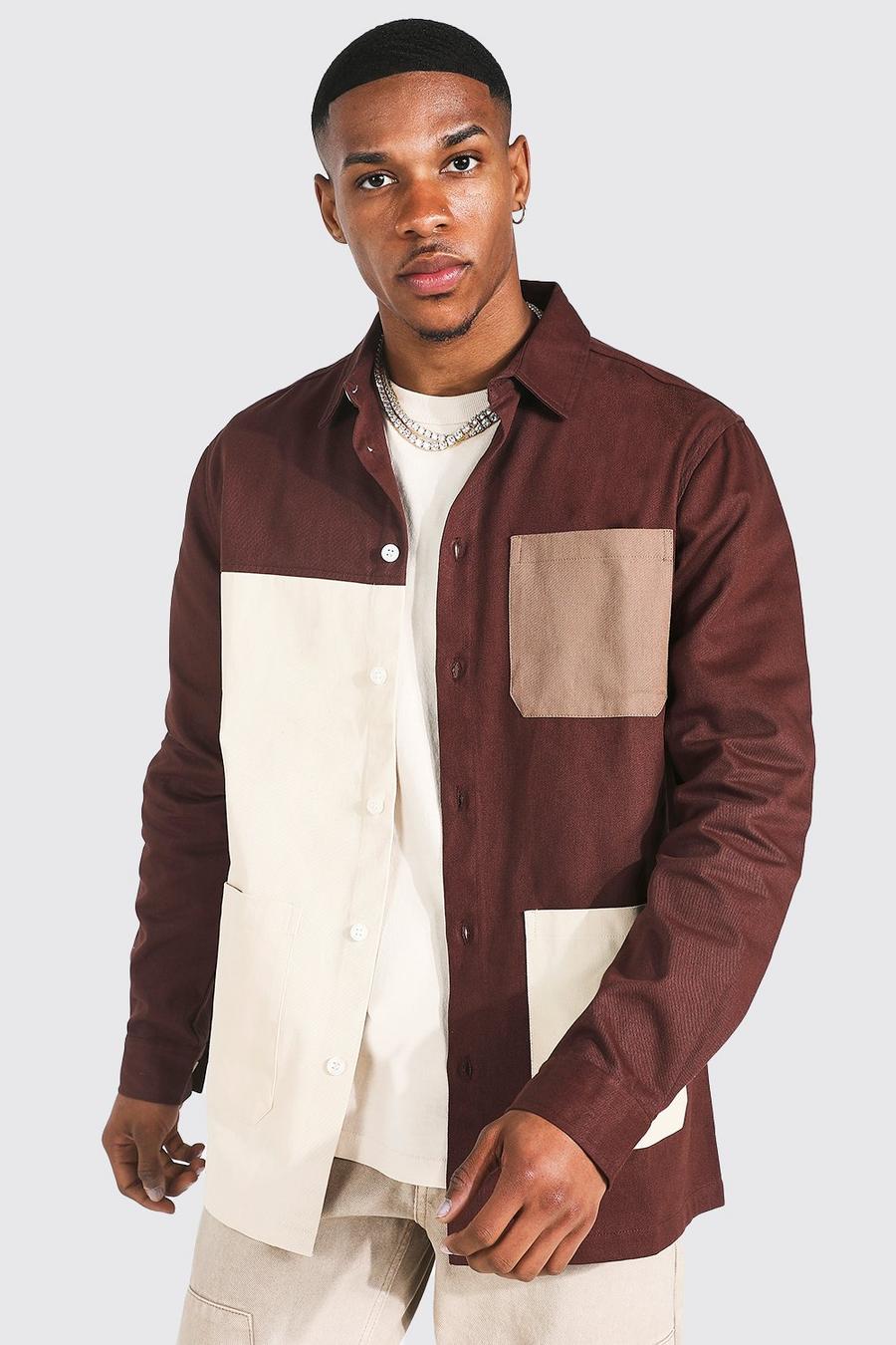 Patchwork Twill-Overshirt, Brown image number 1