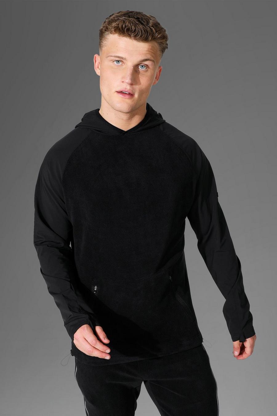 Black schwarz Active Gym Matte Sleeve Polar Fleece Hoodie image number 1