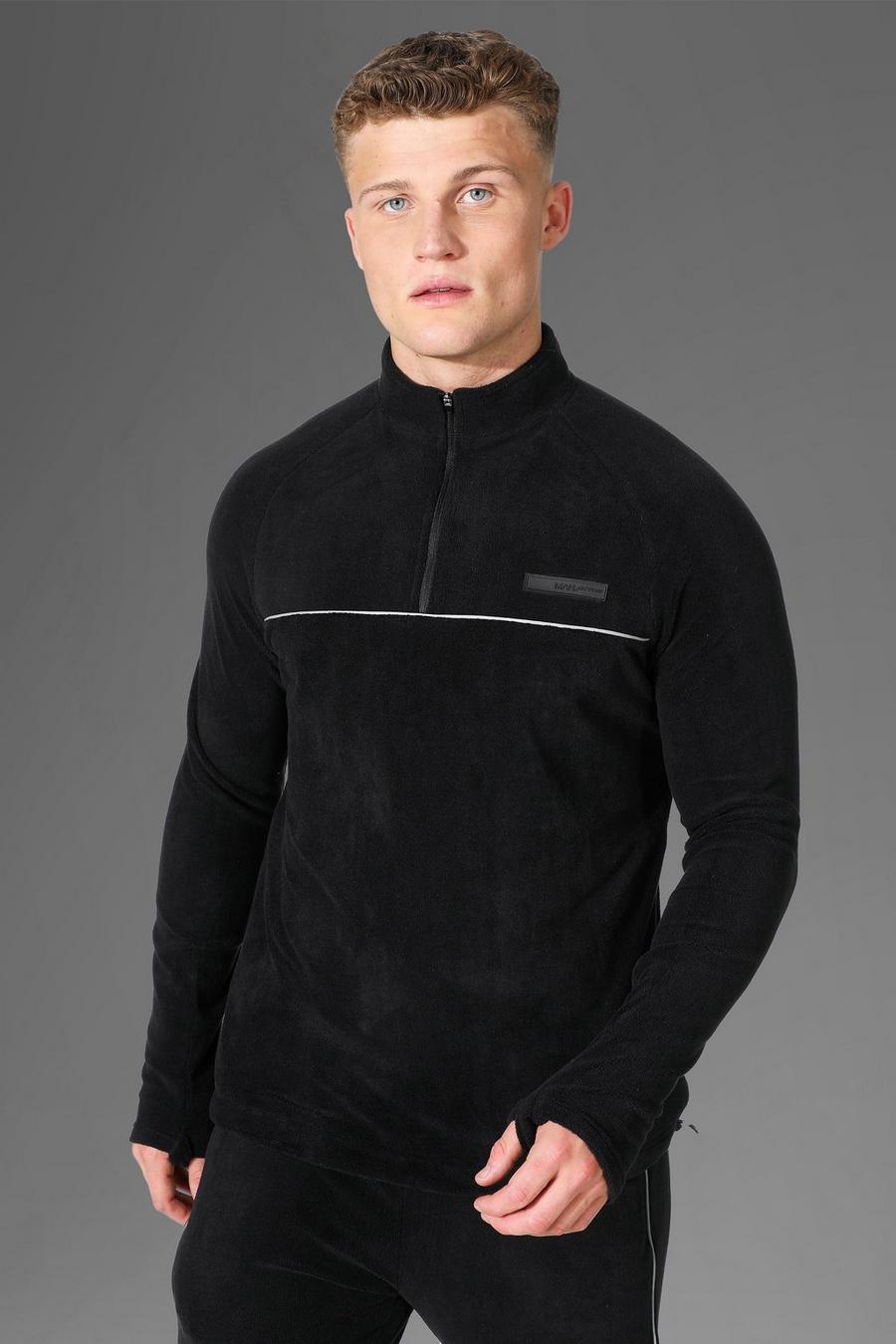 Top Man Active Gym in fleece polare con collo a imbuto a zip corta, Black image number 1