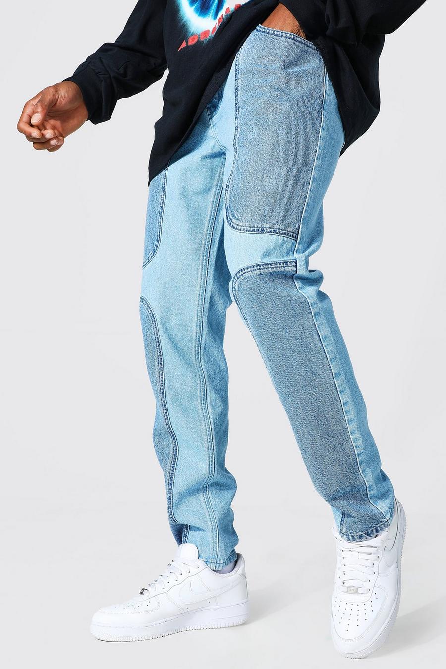 Ice blue Jeans i slim fit med kontrastpaneler image number 1