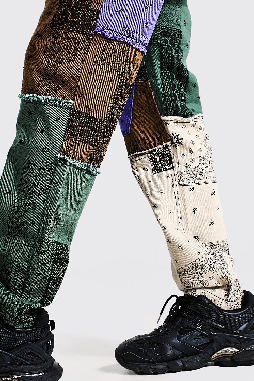 Relaxed Fit Multi Patchwork Bandana Jeans