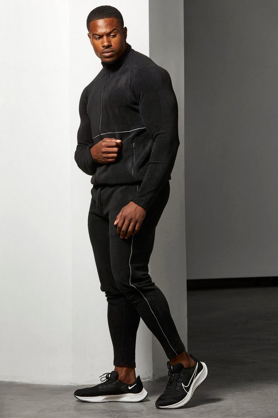 Man Active Fleece-Trainingsanzug mit Reißverschluss, Black schwarz image number 1