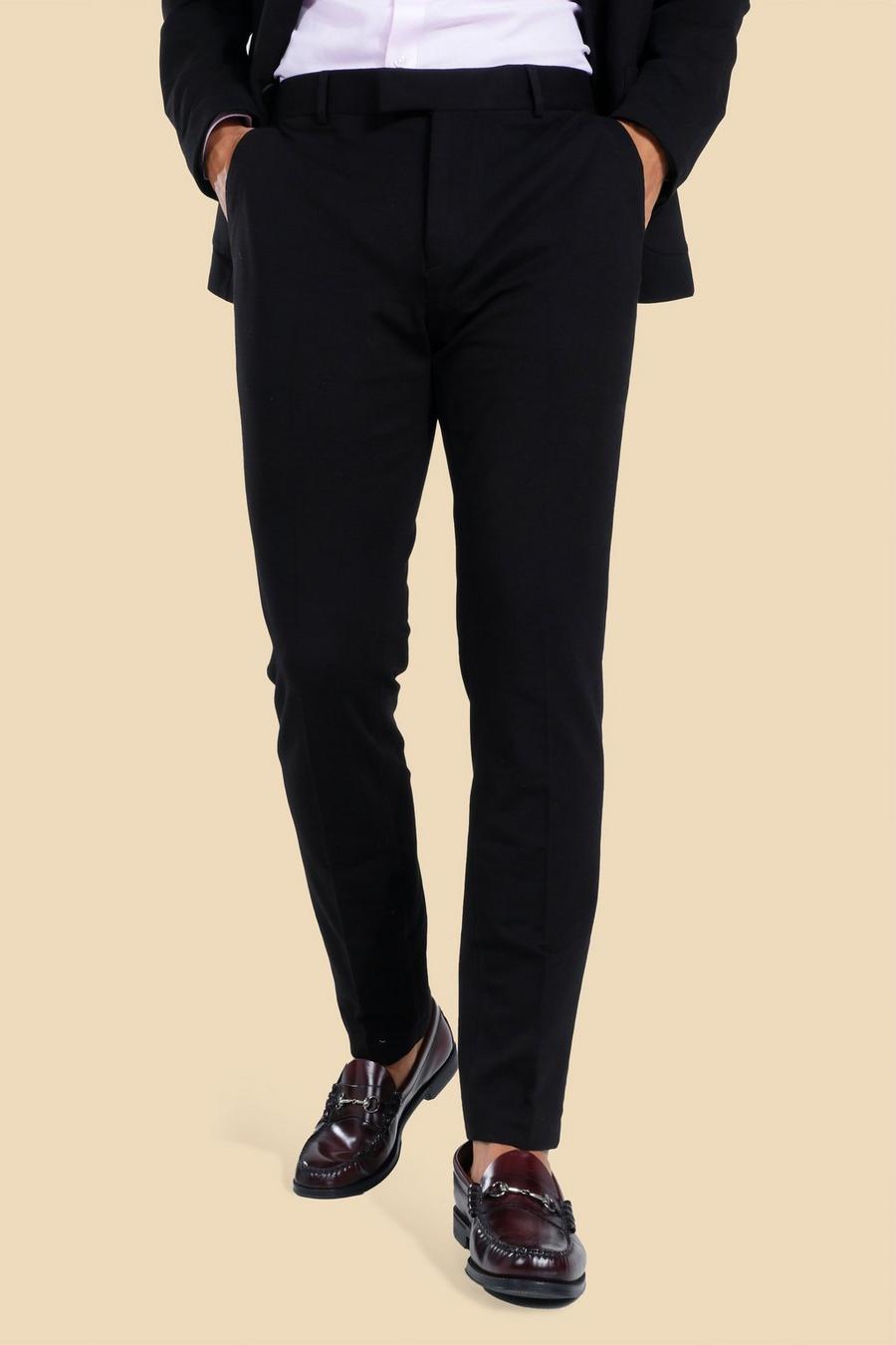 Black svart Kostymbyxor i skinny fit och jerseytyg image number 1