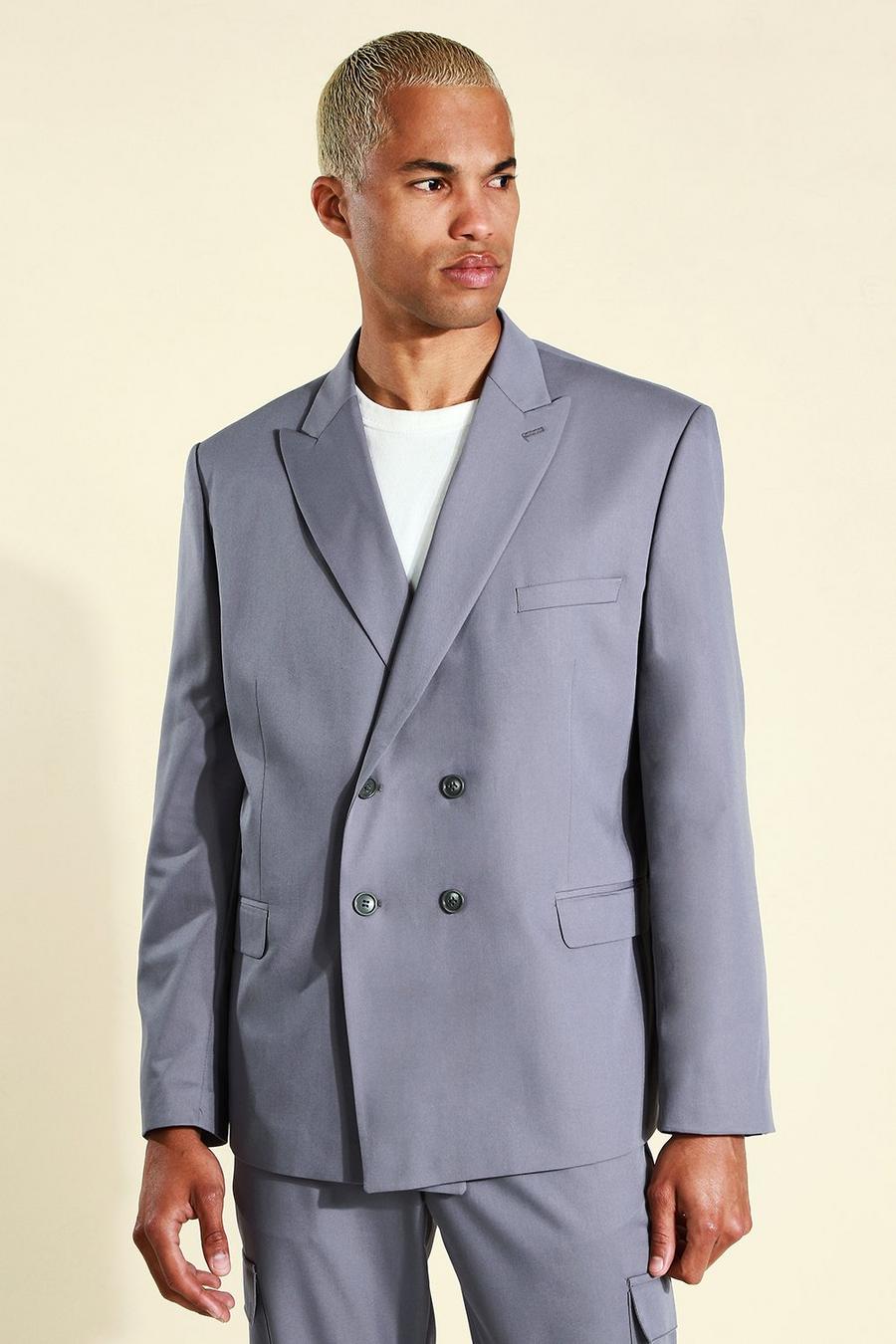 Zweireihige Oversize Anzugjacke, Slate grey image number 1