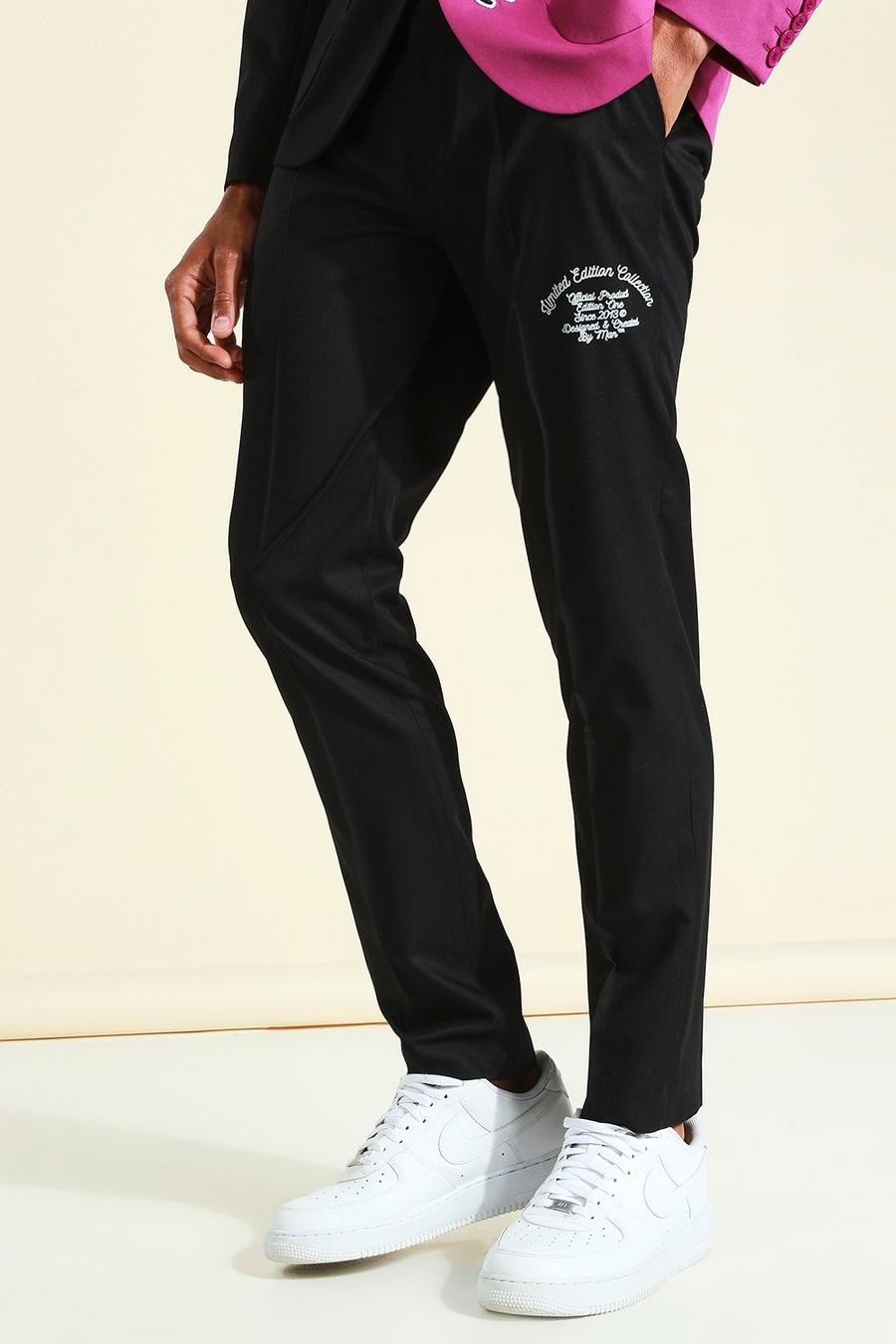 שחור  מכנסי חליפה בגזרת סקיני בסגנון נבחרת ספורט image number 1