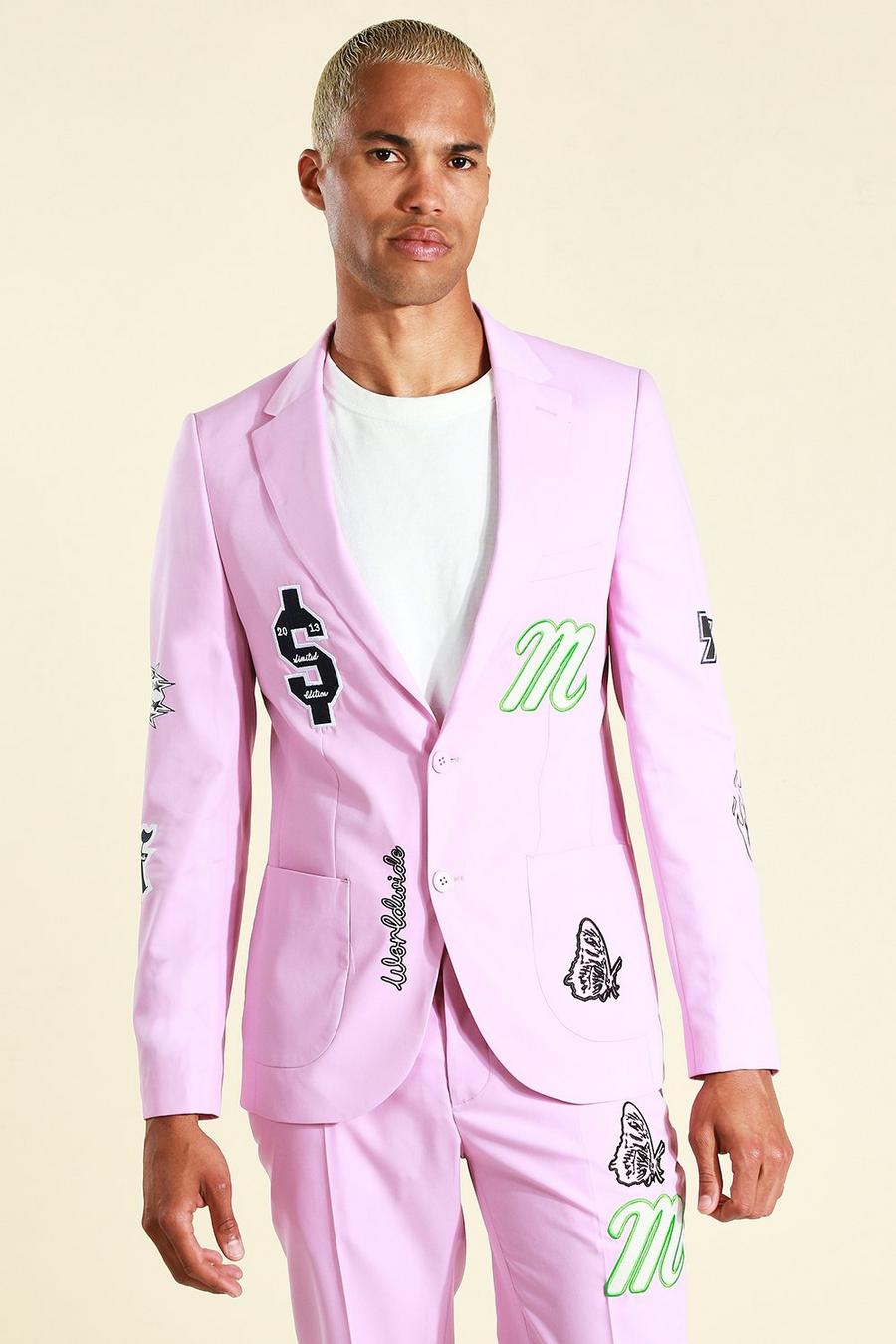 Pink Skinny Varsity Single Breasted Suit Jacket image number 1