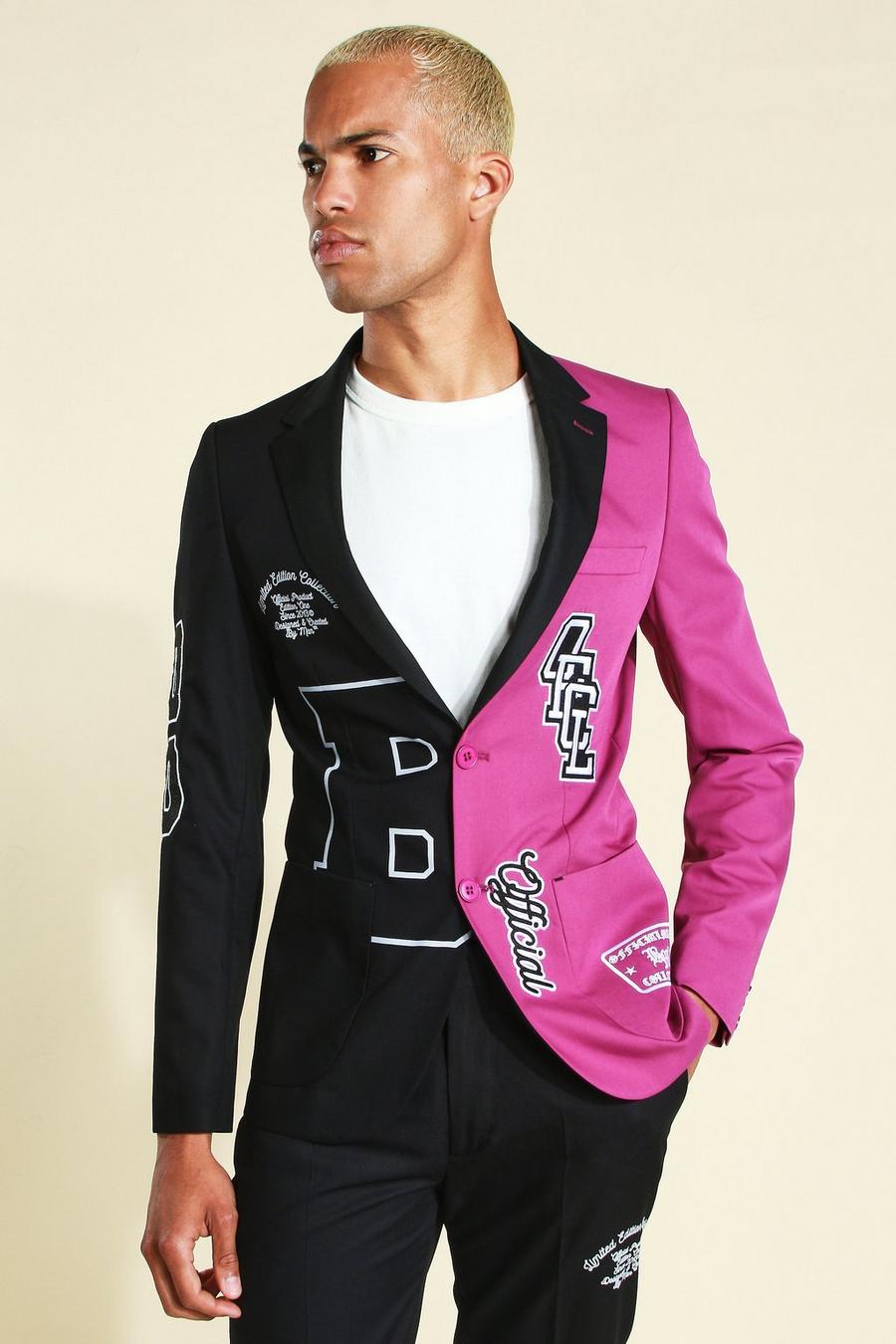 Black Skinny Varsity Single Breasted Suit Jacket image number 1