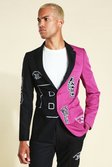Black Skinny Varsity Single Breasted Suit Jacket