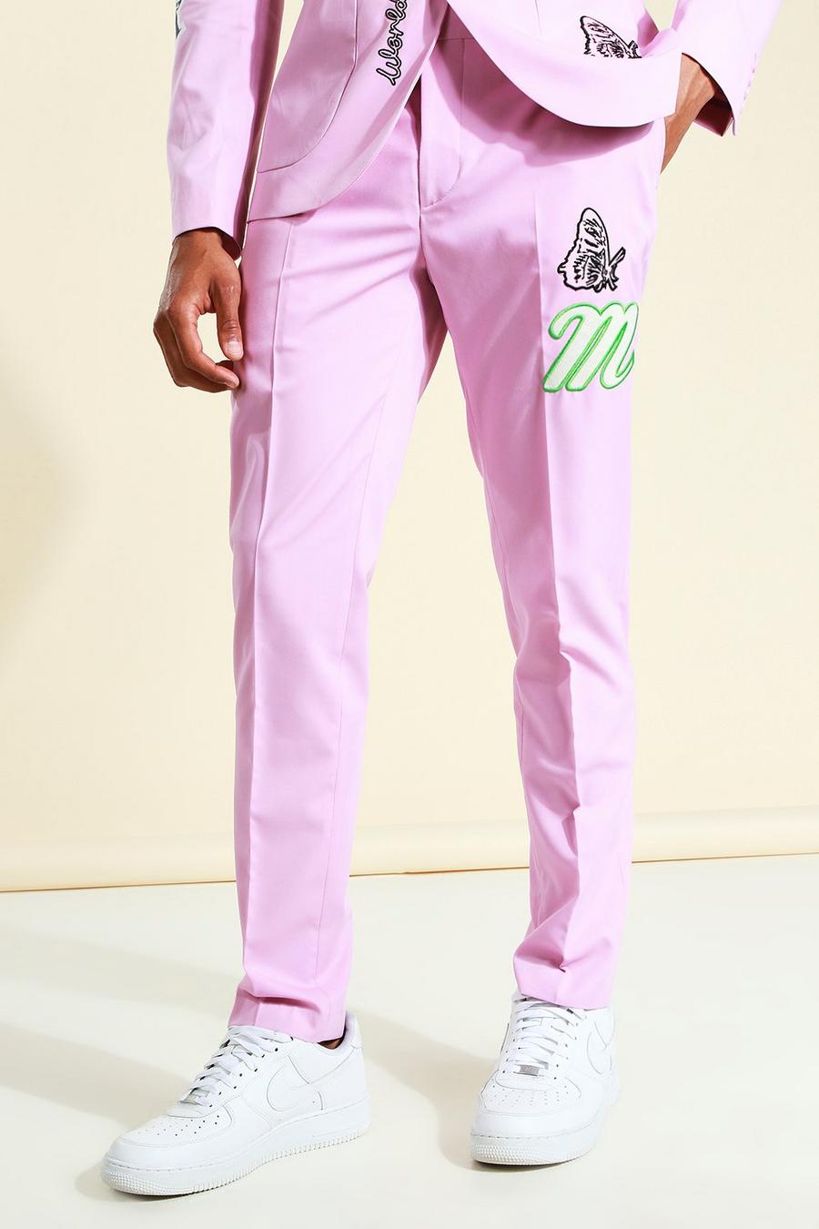 Pink Skinny Varsity Suit Trousers