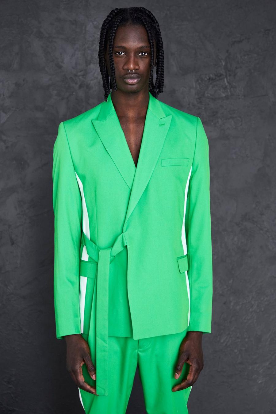 ירוק ז'קט חליפה בגזרה משוחררת עם מעטפת בחזית image number 1