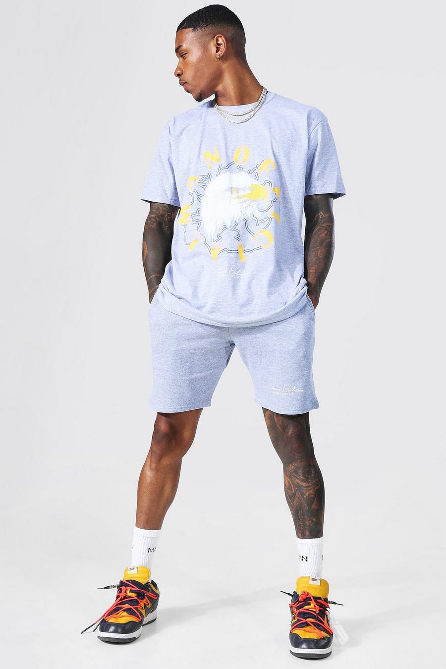 Ensemble oversize short t-shirt avec imprimé aigle - MAN, Grey marl image number 1