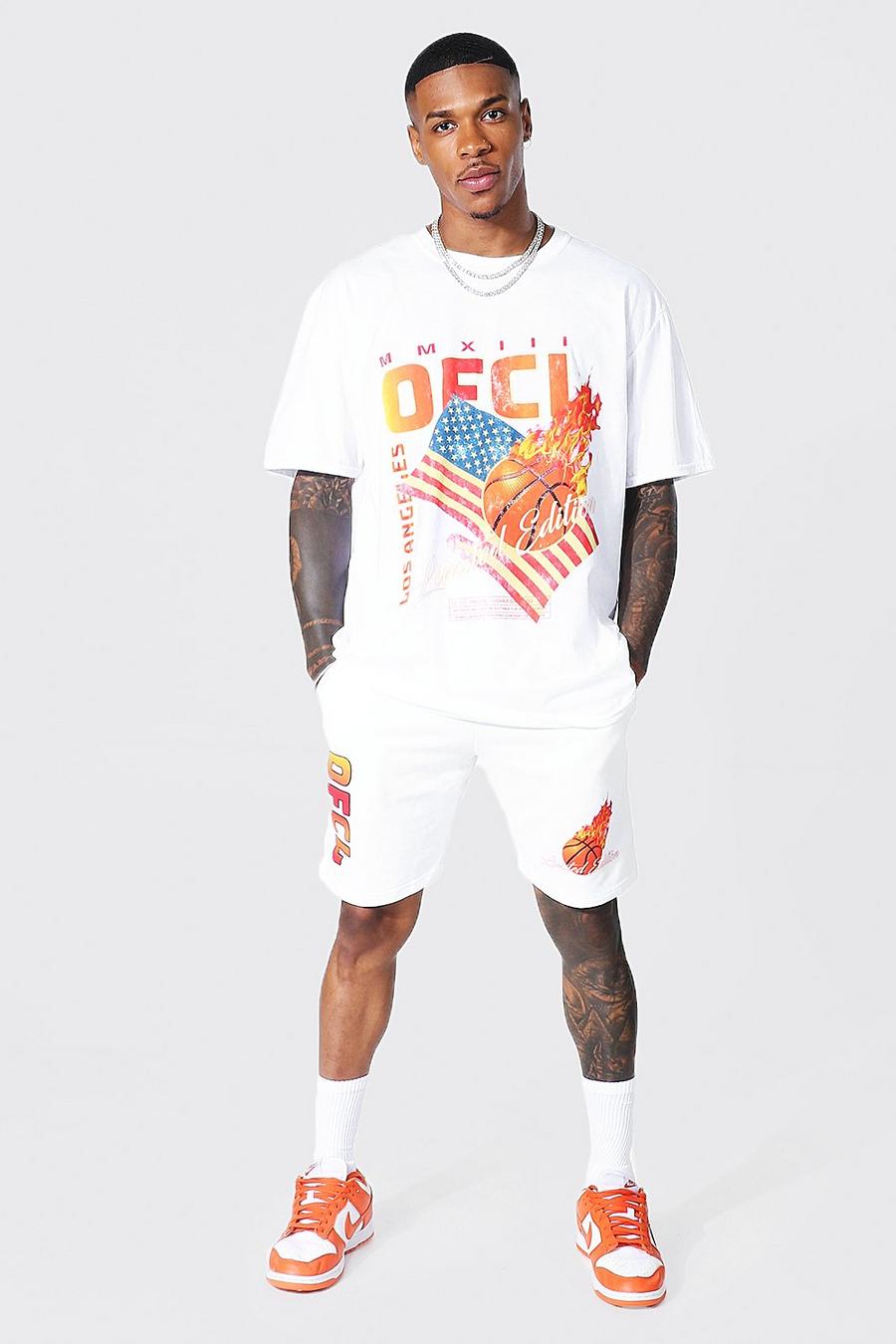 Ensemble avec short et t-shirt oversize avec imprimé basketball - Ofcl, White image number 1
